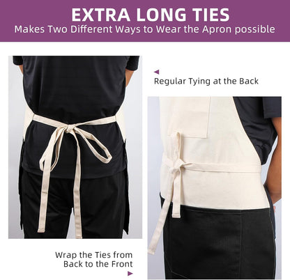 Chef Apron Unisex Two-Tone Professional Kitchen Bib Apron with 2 Pockets Cooking, Grilling, and Baking Gift