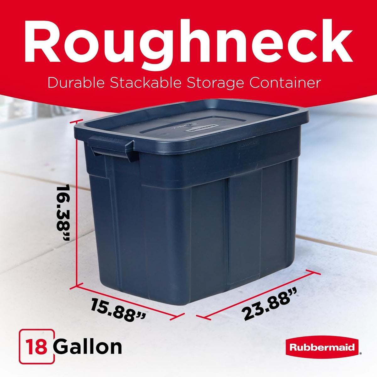 Rubbermaid Roughneck Tote 18 Gal, 6 Pack, Made in USA, Dark Indigo Metallic, Rugged Plastic Stackable Storage Bins with Lids and Handles