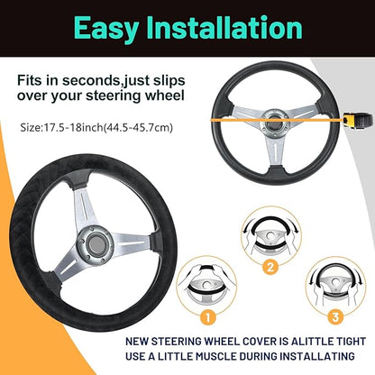 18 Inch Truck Steering Wheel Cover Velvet Wheel Semi-Truck Comfy Grip Cover Anti Slip Car Accessory, Fits Rv, Big Rig and Classic Car (Black, Fashion Style)