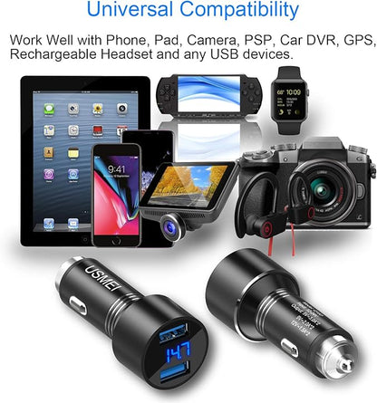 Car Charger, USMEI Quick Charge 3.0 Dual USB Charger Adapter with Voltmeter, Compatible with iPhone 15/14/13, Samsung S24/S23/S22/Note 20/10 and More
