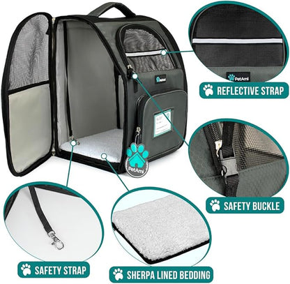 PetAmi Dog Backpack Carrier for Small Large Cat, Pet, Puppy, Ventilated Pet Hiking Backpack Travel Bag, Airline Approved Cat Backpack Carrier, Camping Biking Dog Bag Up to 18lbs Pet, Dark Grey