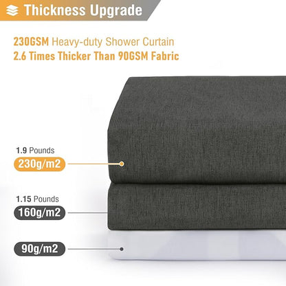 BTTN Grey Extra Long Shower Curtain, 72x96 Inch Long Linen Textured Heavy Duty Fabric Shower Curtain Set with 12 Hooks, Tall Simple Neutral Waterproof Cloth Shower Curtain for Bathroom, Charcoal Gray