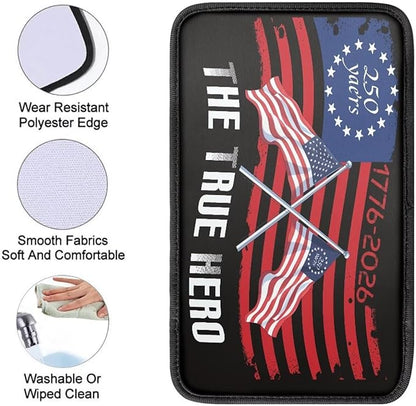 Dreaweet 250 Years American Flag Arm Rest Cover for Car Universal Fit The True Hero Center Console Cover Scratch & Slip Resistant Armrest Cover for Car Truck SUV Sedan