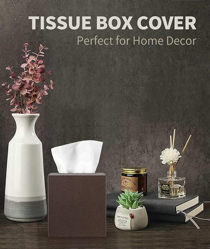 Livelab Metal Tissue Box Cover, Square Tissue Box Holder Modern Decor Facial Napkin Holder Dispenser for Bathroom Vanity Countertop, Living Room, Bedroom, Office | Brown Pebble Grain