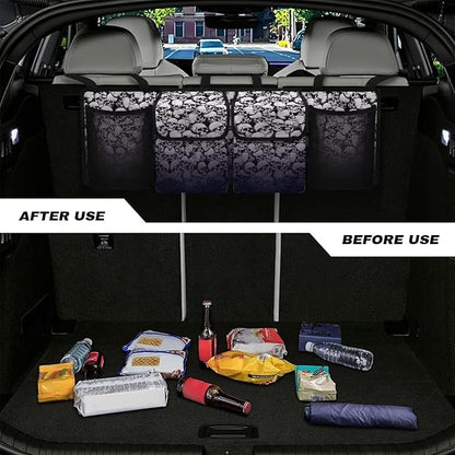 Skull Car Trunk Organizer Oxford Cloth, Machine Washable Car Storage Organizer (37.01"*11.8") Portable Car Storage Bag with 4 Pocekt, Hanging Car Organizer for SUV/MPV/Truck