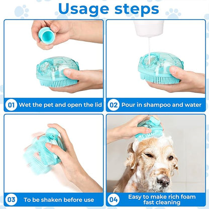 IDQQUQQ 2PCS Dog Washing Gloves and Dog Shampoo Brush, Dog Bath Brush That can add Dog Shampoo, Dog Bath Supplies Dog and Cat Bath Set