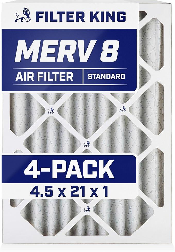 Filter King 4.5x21x1 Air Filter | 4-PACK | MERV 8 HVAC Pleated A/C Furnace