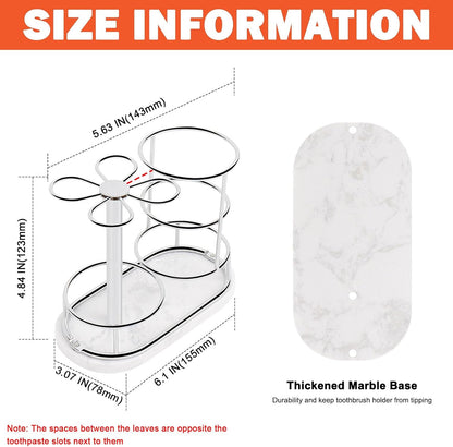 HarJue Toothbrush Holder Stand for Bathroom, Metal Toothbrush Organizer with Marble Base, Toothbrush Storage Collection for Family, Suitable for Home Hotel Countertop Vanity (Medium, Chrome Finish)
