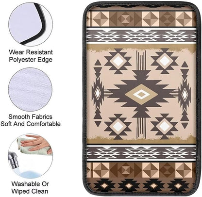 Suobstales Geometric Navajo Ethnic Tribe Print Car Armrest Pad Soft Center Console Arm Rest Protector Cover Universal Car Interior Accessories Decoration