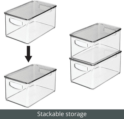 mDesign Plastic Deep Storage Bin Box Container with Lid and Built-In Handles - Organization for Fruit, Snacks, or Food in Kitchen Pantry, Cabinet, Cupboard, Ligne Collection, 6 Pack, Clear/Smoke Gray