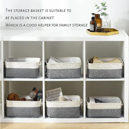 Fabric Storage Bins 12x8x5 inch [6-Pack] with Rope Handles - Decorative Baskets for Organizing