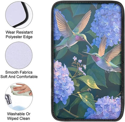 Flower Hummingbird Thin Car Armrest Pads Auto Armrest Box Cover Comfortable Middle Storage Organizer Pad Universal Style Car Accessories Decor