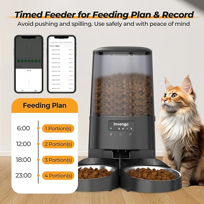 Automatic Cat Feeder with App Control, 5L Food Dispenser