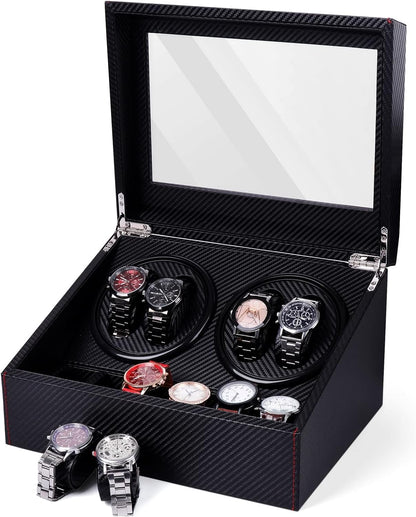 Watch Winder for Automatic Watches,Ultra Quiet Motor,4 Automatic Watches and 6 Extra Watch Storage Spaces, PU Leather Crocodile Styling