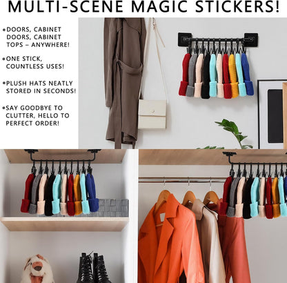 3 Pcs Beanie Holder Organizer for Door Knitted Hat Display Rack Wall Mounted Hat Storage with 30 Movable Clips Cap for Door Closet Wall Bedroom Entryway Storage
