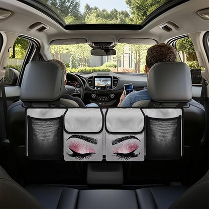 Pink Eyelash Trunk Organizer Car Women Large Capacity Car Back Seat Organizer Collapsible Cargo Bag,Space Saving Expert