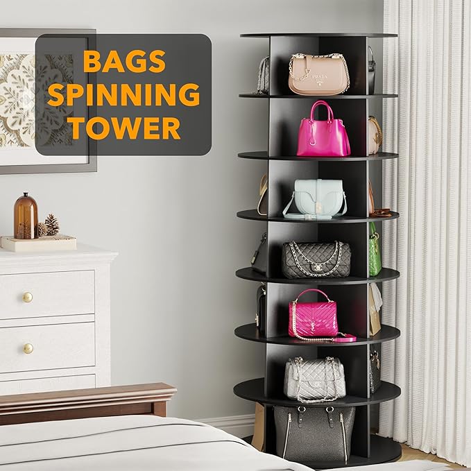 SpaceAid 7 Tier Rotating Shoe Rack Tower, Spinning Shoe Display Lazy Susan
