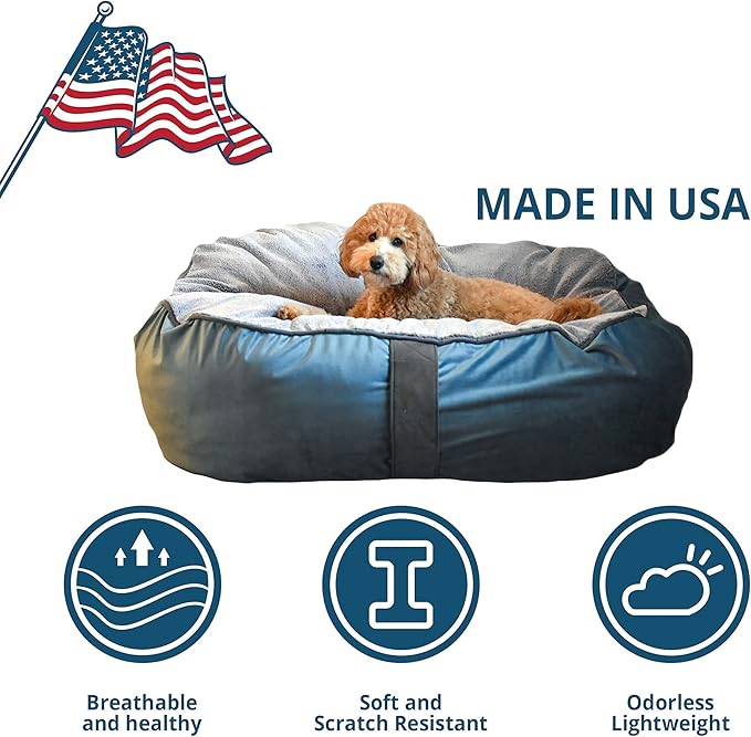 COZY ONE - MIA Collection-DEEP Comfort - Ultra-deep Orthopedic Pet Beds with Non-Slip Bottom, Removable and Washable Velvet Cover, Made in USA, Blue/XL, 42x36x12 Inch