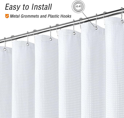 Gibelle Long Shower Curtain 72 x 78, Tall Waffle Weave Textured Fabric Shower Curtain for Bathroom, Water Repellent, Machine Washable, White