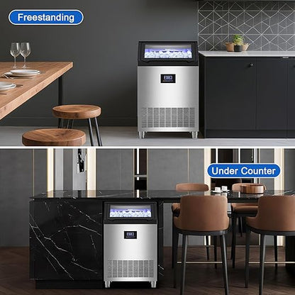 Commercial Ice Maker Machine 350 Lbs/24H, 60 Lbs Ice Bin, Undercounter Ice