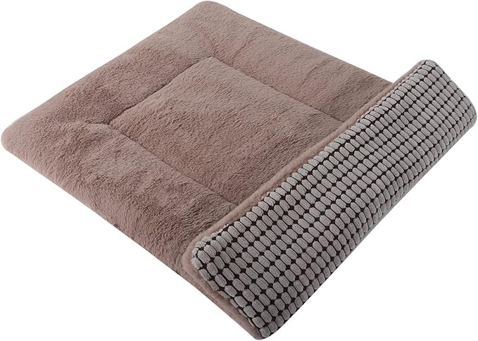Vetasac Reversible Dog Bed Mat with Plush and Corn Velvet,Soft Warm Pet Cushion, Dual Purpose Washable Sleeping Mattress Bed for Small Medium Large Dog and Cat XB004 (18 * 13", Khaki)