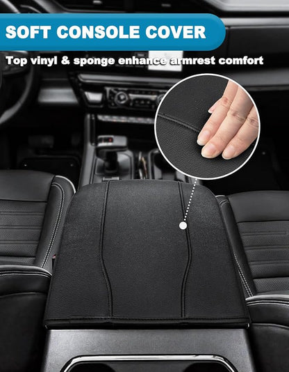 Center Console Armrest Cover for Chevy Silverado & GMC Sierra 2019-2026, Yukon & Tahoe & Suburban 2021-2026, Floor Console Bucket Seat Only, Vinyl Middle Console Cover, Scratchproof, Black