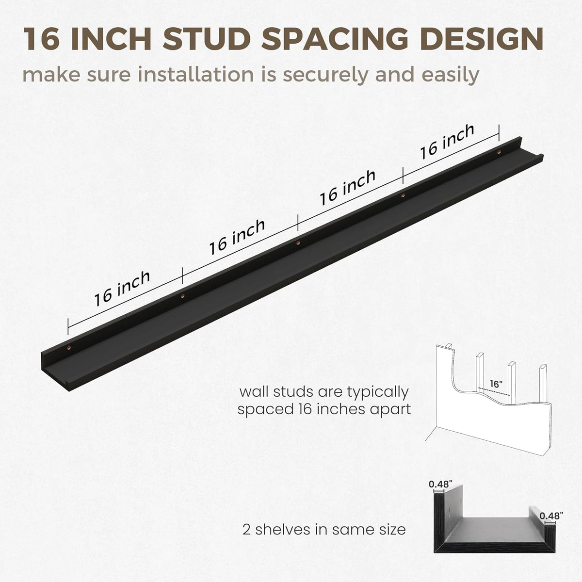 Axeman 72 Inch Black Floating Shelves for Wall | Picture Ledge Shelf Set of 2 | Rustic Picture Shelf for Wall with Ledge | Floating Shelves with Lip | Photo Ledge Shelves for Books Album Records