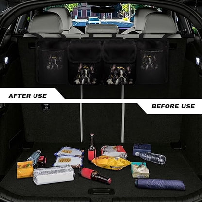 Cute Bulldog Trunk Organizer for Car with Lid Large Capacity Waterproof Backseat Hanging Organizer Net Bag Storage Bag