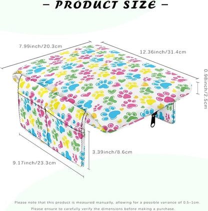 Dreaweet Colorful Dog Paw Arm Rest Cover for Car Women Thick Center Console Armrest Pad with Pockets Auto Accessories Interior Car Center Console Cushion Pad