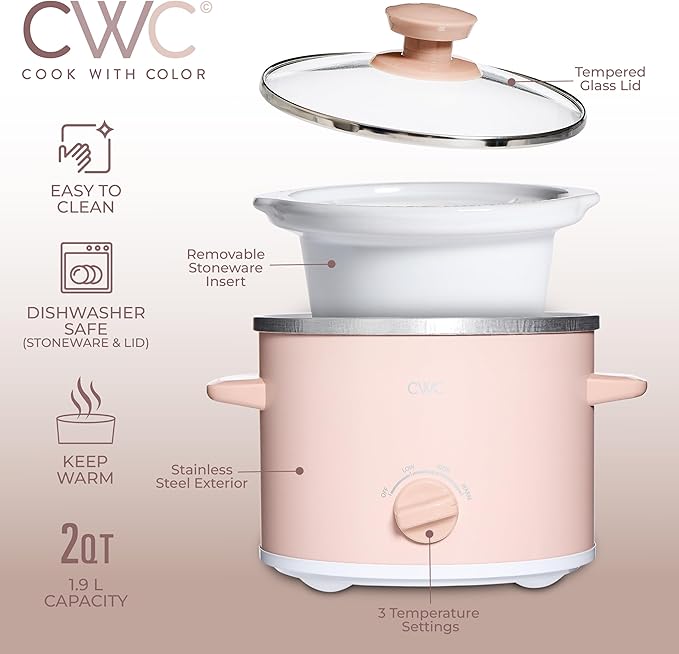 COOK WITH COLOR 2QT Mini Electric Round Slow Cooker