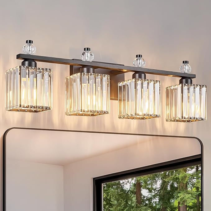 FDPBY Vanity Lights 4-Light Modern Crystal Vanity Light Sand Black Bathroom