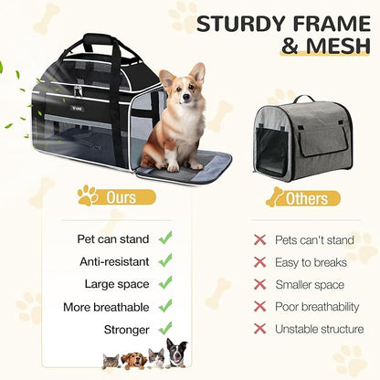 Lekereise Top-Expandable Pet Carrier 18x13x9.5 Inch Southwest Frontier Airline Approved Soft Sided Underseat to 15lbs Travel Carriers for Small Cats Dogs with Locking Safety Zippers Anti-Scratch Mesh