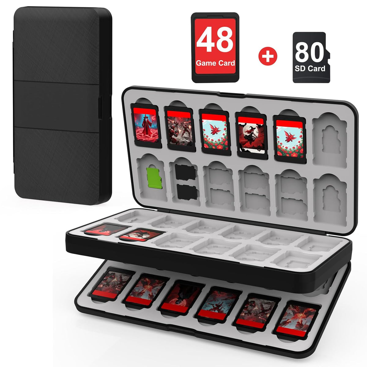 iPLYGAM Switch Game Case for Nintendo Switch 2/Switch/OLED/Lite with 48 Slots and 80 Memory Micro SD Card Storage, Portable Travel Switch Game Holder Organizer, Game Card Protective for Festival Gift