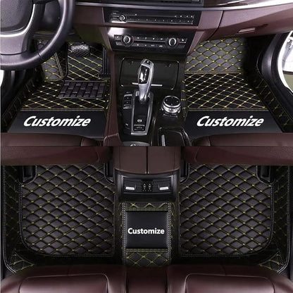 Custom Making Car Floor Mats Compatible for 2000-2025 All Mode Sedan SUV Sports Car Full Coverage Cute Pads Protection Non-Slip Leather Floor Liners (Black Yellow Line)