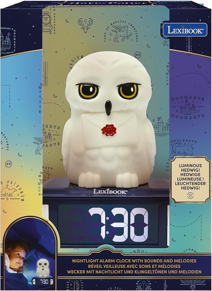 LEXiBOOK, Hedwig Nightlight Alarm Clock, Sounds and Melodies, Backlit LCD Screen