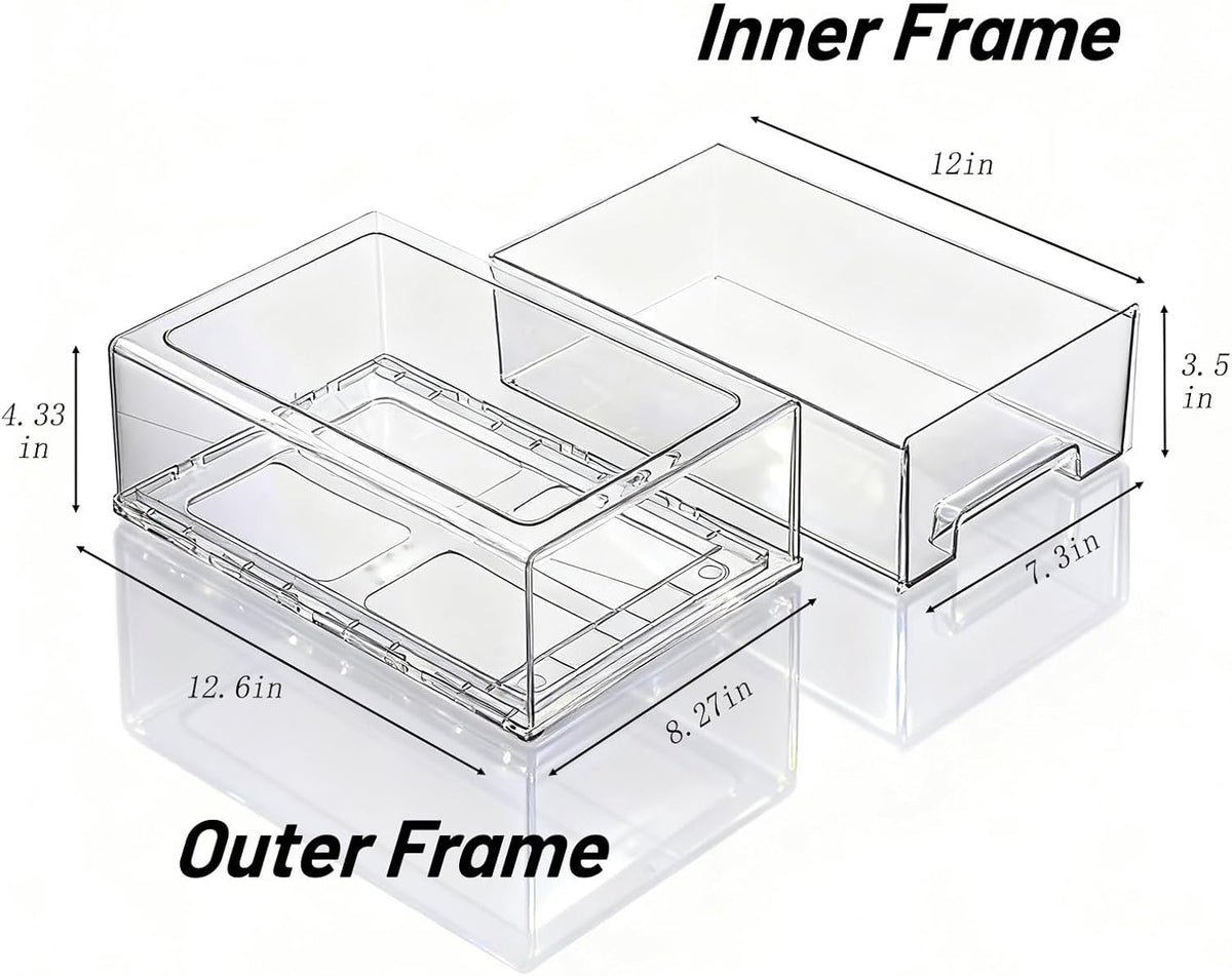 6 Pack Stackable Pull-Out Storage Drawers，Plastic Clear Organizer Bins with Handles，Easily Clean for Craft, and Toy Organization，Kitchen Undersink，Cabinet，Fridge，Closet，Pantry，Office，Bathroom