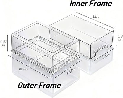 6 Pack Stackable Pull-Out Storage Drawers，Plastic Clear Organizer Bins with Handles，Easily Clean for Craft, and Toy Organization，Kitchen Undersink，Cabinet，Fridge，Closet，Pantry，Office，Bathroom