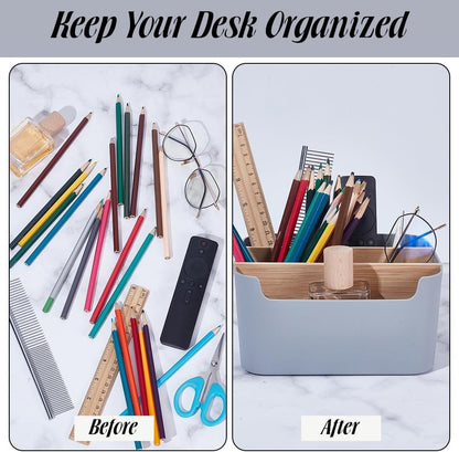 2 Pack Gray Desk Storage Organizer, Desk Organizers and Remote Control Caddy Holder Desktop Pen Pencil Holder Container Box for Bedside Nightstand Desktop Coffee Table Office Supplies