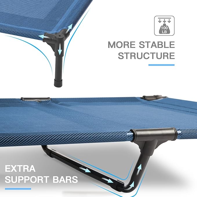 Suddus Elevated Dog Bed - Waterproof, Portable, Off The Floor, Easy Clean Indoor/Outdoor, Medium, Blue