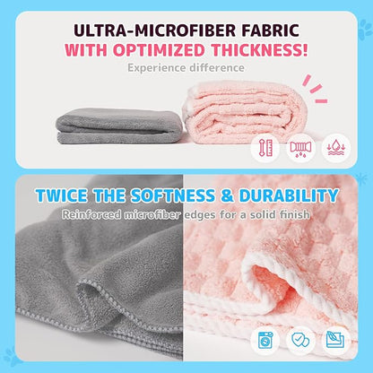 SOONTAN Microfiber Dog Towel Set for Drying Dogs – Absorbent, Quick-Dry, and Soft Towels for Bathing and Grooming Dogs and Cats, Including 2 Different Sized – Cloud Pet Towels (Pink)
