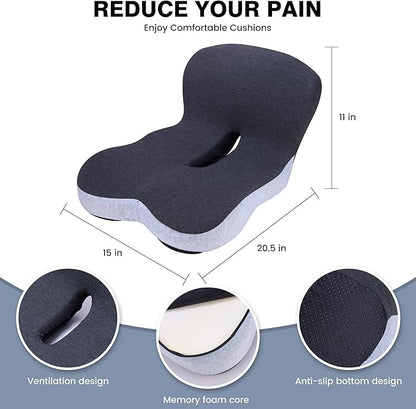 ZUAMEGUMemory Foam Car Seat Cushion – Ergonomic Driver Cushion for Sciatica & Tailbone Pain, Breathable Non-Slip Car Seat Pad for Car, Office Chair, Wheelchair
