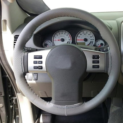 Onerbuy Universal Leather Car Steering Wheel Stitch On Wrap Cover DIY Sewing Breathable and Anti Slip, 15-Inch (Gray)