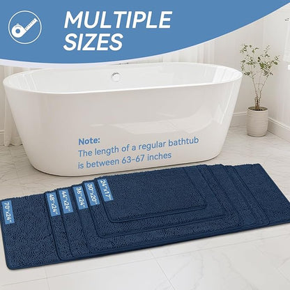 Bcoimo 44"×24" Absorbent Bath Mat, Non-Slip with Backing Chenille Bath Rug and Machine Washable Bathroom Mat Quick-Dry Design. Ideal for Bathroom and Tub Areas