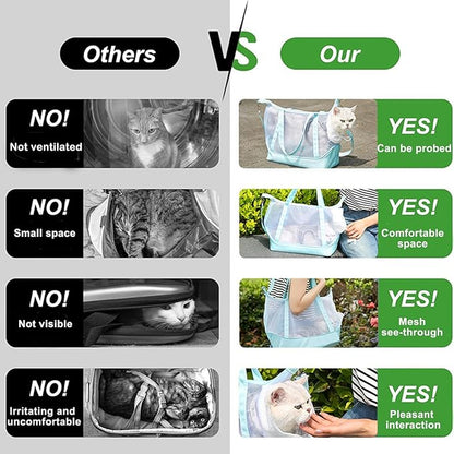 Vinqki Visible Comfort Cat Sling Carrier for Small Cats 3-8lb,Mesh Dog Sling for Small Dogs and Cats-Light & Breathable Cat Carrier Pouch,Soft Puppy Purse with Adjustable Shoulder Strap(Mint Green)