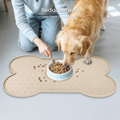 PWTAA Dog Food Mat Anti-Slip Silicone Dog Bowl Mat Thicker Pet Placemat Waterproof Cat Feeder Pad with Raised Edge Puppy Kitten Feeding Mats Suitable Small Medium-Sized Dogs Cats Eating Tray
