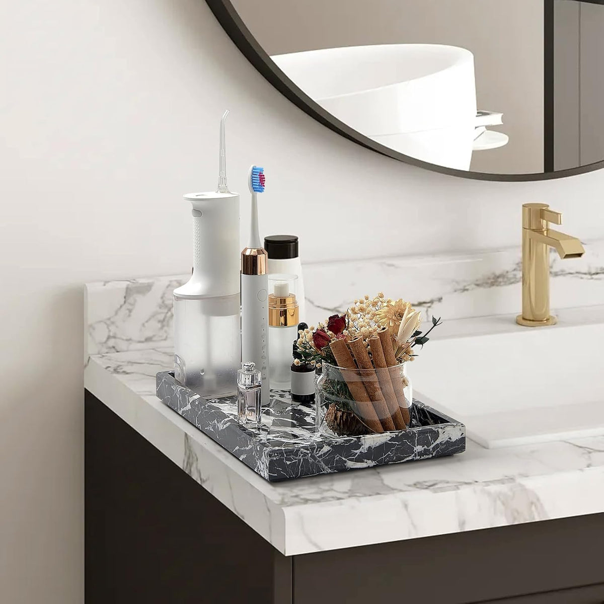 Marble Bathroom Tray,Pure Natural Vanity Tray,Marble Tray for Kitchen Counter Non-Ceramic/Non-Resin,Stone Trays 12 x 8 inch