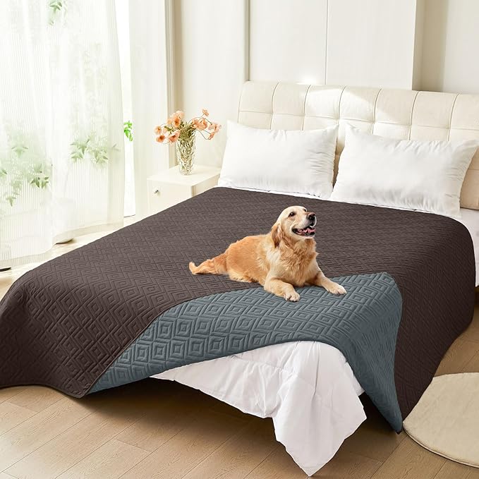 hyha Waterproof Dog Blanket, Soft Pet Bed Blankets, Waterproof Sofa Couch Cover for Dogs Washable, Reversible Pet Couch Covers for Sofa Furniture (52x82 Inch, Chocolate/Dark Grey)