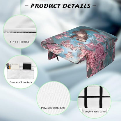 Car Center Console Cover Memory Foam Car Armrest Cushion, Cherry Blossoms Otter Print Middle Console Covers Armrest Pad & Center Console Protector for Truck Auto SUV
