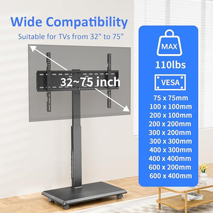 Afaloona Rolling TV Stand with Power Outlet, Mobile TV Stand