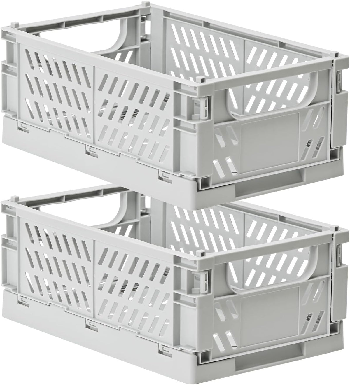 2-Pack Small Pastel Plastic Storage Baskets, Collapsible Crates for Organizing, Space-Saving Mini Bins for Classroom, Kitchen, Office, Bedroom (Grey, 9.8" x 6.5" x 3.8")